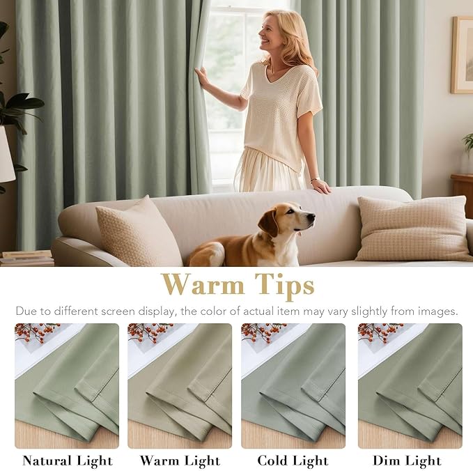 H.VERSAILTEX Light Sage Green Curtains for Bedroom Thermal Insulated Living Room Curtains 90 Inch Long Room Darkening Privacy Protection Window Curtain Panels/Drapes for Nursery, 2 Panels, Light Sage