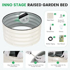 INNO STAG 3 Pcs Round Galvanized Raised Garden Bed — 2×2×1ft Planter Box Outdoor Raised Beds Kit for Gardening Vegetables, Fruits, Herbs, and Flowers, White