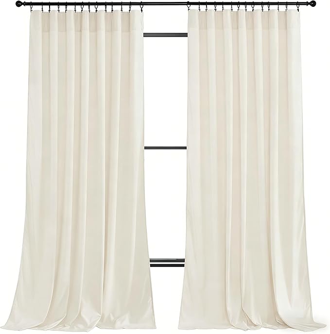 NICETOWN Ivory White Velvet Curtains 108" Length for Bedroom and Living Room, Room Darkening Velvet Curtains 52" Wide Thermal Insulated, Luxury and Thick Window Drapes, 2 PCs