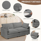 ROWHY 78'' Sectional 2 Seat Cloud Loveseat with 2 Throw Pillows, Modern Corduroy Love Seat, Convertible Cozy Sofa for Living Room, Bedroom and Office, Dark Grey