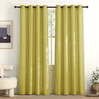 NICETOWN Bright Yellow Linen Curtains for Kitchen, Thick Flax Small Window Treatments Semi Sheer Privacy Assured with Light Through for Cafe/Bathroom, W55 x L84, 2 Panels