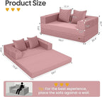 COMAX Futon Sofa Bed, 4‑in‑1 Convertible Sofa Bed, Folding Boneless Couches for Living Room, Fold Out Small Foldable Loveseat Floor Sleeper Comfy Mattress Lounge Space‑Saving, Pink