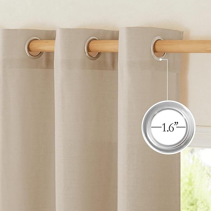 NICETOWN Linen 78 inch Curtains for Kitchen Window, Grommet Thick Flax Linen Taupe Small Window Treatments Privacy Assured with Light Filtering for Cafe/Kids Room, W68 x L78, 2 Panels