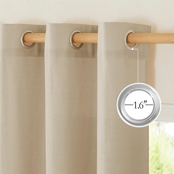 NICETOWN Rustic Linen 102 inch Long Curtains for Living Room, Grommet Privacy Added Thick Linen Weave with Light Filter Window Curtains & Drapes for Bedroom, Angora, W55 x L102, 2 Panels