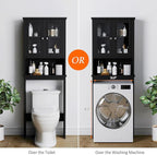 Meilocar Over The Toilet Storage Cabinet for Bathroom, Black Storage Organizer Over Toilet, Space Saver with 2 Tempered Glass Doors, Black