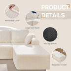Modular Sectional Sofa Couches L-Shape Couch 3 Seat Modular Sofa Memory Foam Sectional Couches for Living Room, Cloud Couch with Oversized Chaise (White Stripe, 108" Right Facing Chaise)