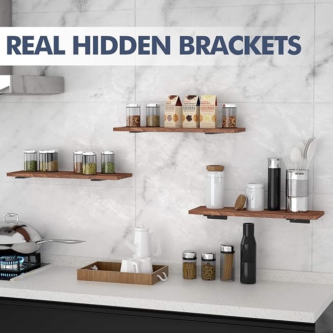 12 Pack Floating Shelf Brackets, 6 Inch Heavy Duty Industrial Shelf Bracket, Black Metal L Brackets for Shelves Support DIY(1/5 Inch Thicked)