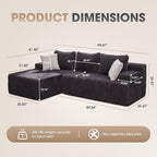 Modular Sectional Sofa Couches L-Shape Couch 3 Seat Modular Sofa Memory Foam Sectional Couches for Living Room, Cloud Couch with Oversized Chaise (Grey Stripe, 96" Left Facing Chaise)