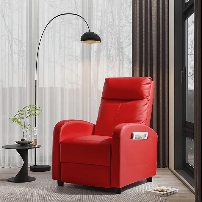 Homall Recliner Chair, Recliner Sofa for Adults, Recliners Home Theater Seating with Lumbar Support, Reclining Sofa Chair for Living Room (Leather, Red)