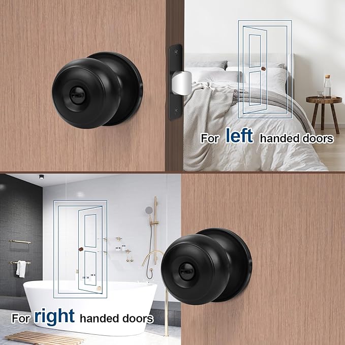 Estmoon 6 Pack Door Knobs, Matte Black Privacy Door Knob with Lock, Keyless Door Handle with Lock for Bedrooms/Bathrooms