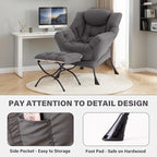 Tiita Lazy Chair with Ottoman, Gray Modern Large Accent Chair, Comfy Leisure Sofa Armchair with Ottoman, Reading Chair with Footrest for Bedroom, Living Room, Dorm Rooms, Garden Dark Grey