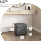 Storage Ottoman Cube with Small Bin, 15-in Square Ottoman with Storage for Living Room and Bedroom, Small Ottomans Foot Rest, Faux Leather Foot Stools Ottomans Max 330lbs, Grey