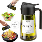 Oil Sprayer for Cooking, 2 in 1 Olive Oil Dispenser Bottle for Kitchen, 16oz/470ml Premium Glass, Food-grade Oil Mister for Air Fryer, Salad, Frying, BBQ (Black + Dark Green Bottle)