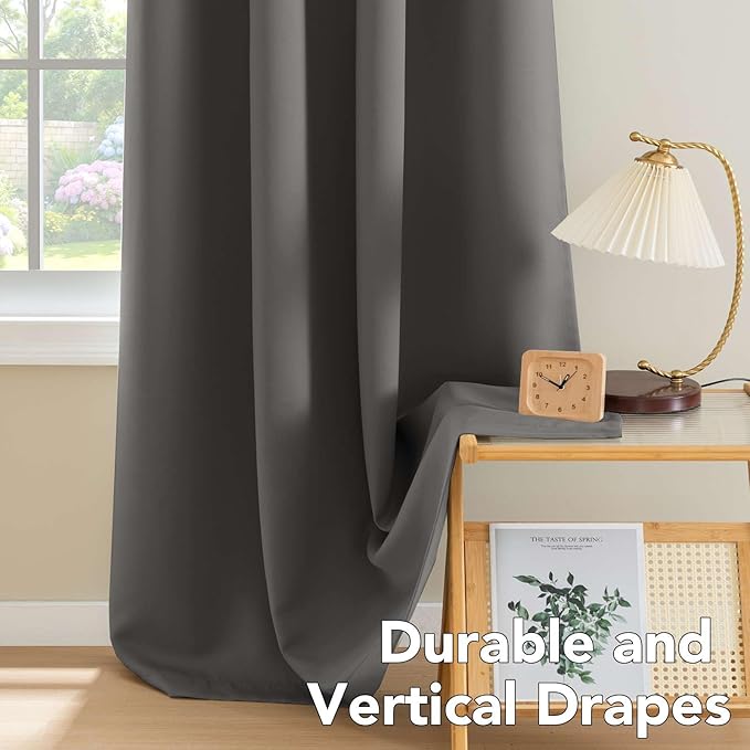 H.VERSAILTEX Blackout Grey Curtains for Bedroom/Living Room Thermal Insulated, 52" Wide x 63" Long Each Panel,Grommet Top (Set of 2 Panels, Charcoal Gray)