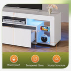WLIVE TV Stand with LED Lights & 2 Large Storage Drawers, Modern Entertainment Center for 32/43/50/55/60 Inchs TVs, Sturdy TV Console for Living Room, Bedroom(White)