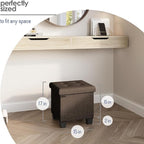 Storage Ottoman Cube with Small Bin, 15-in Square Ottoman with Storage for Living Room and Bedroom, Small Ottomans Foot Rest, Fabric Foot Stools Ottomans Max 330lbs, Brown