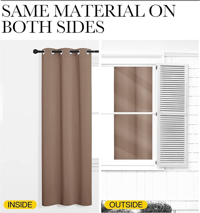 NICETOWN Kitchen Blackout Curtains and Drapes - Triple Weave Energy Saving Thermal Insulated Solid Grommet Blackout Panels for Patio (1 Pair, 55 inches by 78 Inch, Cappuccino)