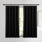 NICETOWN Black Out Velvet Curtains 54 inches Long for Patio, Solid Heavy-Duty Energy Saving Short Window Treatments Rod Pocket Drapes for Cafe (2 Panels，42 inch Wide)