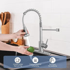 DJS Kitchen Faucets with Pull Down Sprayer Brushed Nickel High Arc Single Handle 1 or 3 Holes Spring Kitchen Sink Faucet with Deck Plate for Farmhouse RV Vessel Basin