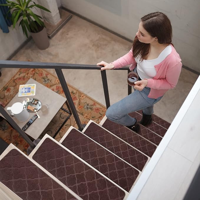 Stair Treads for Wooden Steps 15pcs - 8x30in Carpet Stairs Runner Indoor Non-Slip Stair Mats for Kids Elders and Pets