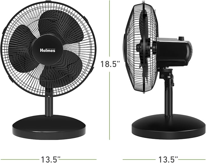 Holmes 12 Inch Oscillating Table Fan 3 Speeds 75 Degree Wide Angle Oscillation Adjustable 15 Degree Tilt Quiet Operation Home Office Bedroom Kitchen Black