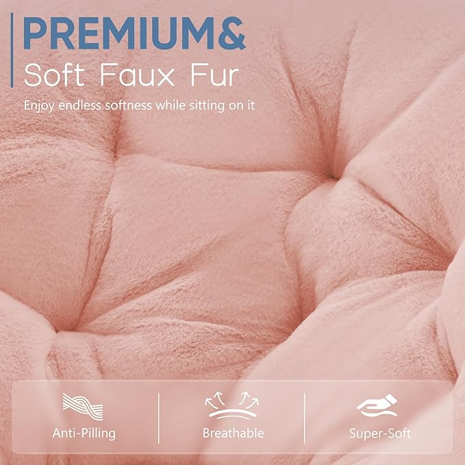 DUMOS Saucer Chair, Foldable Living Room Chairs, Soft Faux Fur Lounge Chair for Bedroom, Reading Chairs for Adults, X-Large (Pink)