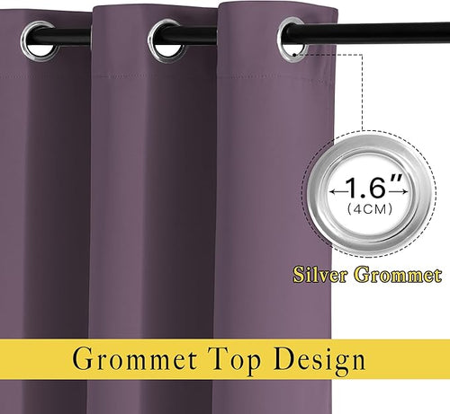 NICETOWN Plum Living Room Curtains 90 inches Long, Grommet Home Fashion Energy Saving Room Darkening Sound Dampening Window Treatments for Bedroom, 2 Panels, W52 x L90