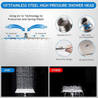 Shower Head Combo(Brushed Nickel),10'' High Pressure Rain Shower Head with 11'' Adjustable Extension Arm and 5 Settings Handheld,Powerful Shower Spray Against Low Pressure Water