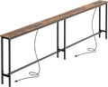 SUPERJARE 86.6 Inch Sofa Table with 2 Power Outlets and USB-C Ports, 5.9 Inch Narrow Console Table with Storage, Long Entryway Hallway Couch Table Behind Sofa, Small Spaces, Living Room, Rustic Brown