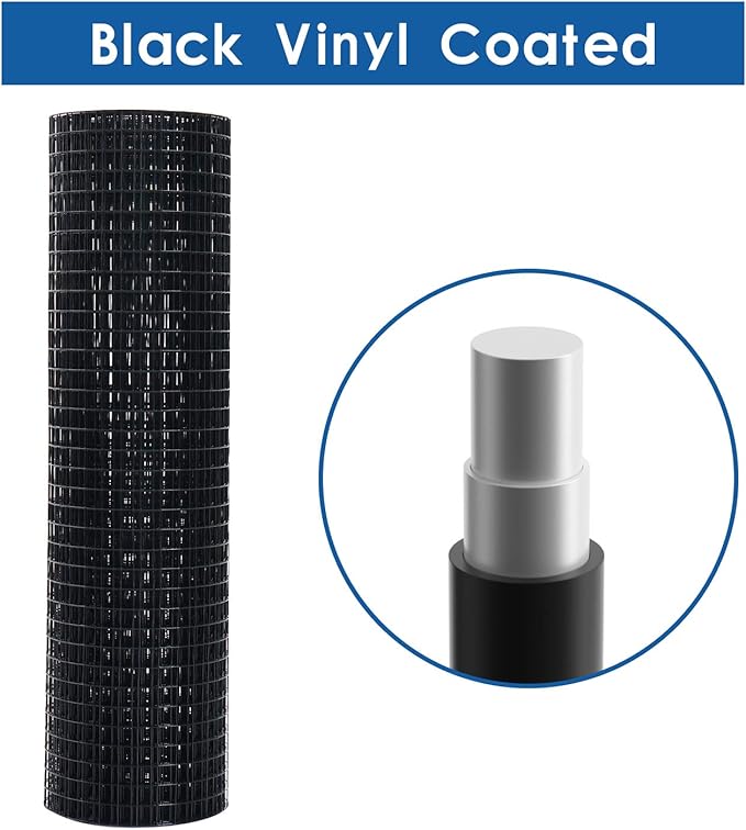 48'' x 50' 1/4inch Hardware Cloth 19 Gauge Black Vinyl Coated Welded Fence Mesh for Home and Garden Fence and Home Improvement Project (48'' x 50')