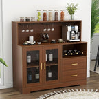 Auromie Wine Bar Cabinet with LED Light, Home Coffee Cabinet with Wine and Glass Rack, Kitchen Buffet Sideboard with Storage Cabinet&Drawers, Modern Liquor Cabinet for Living Room Dining Room (Brown)
