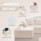 Modular Sectional Sofa Couches L-Shape Couch 3 Seat Modular Sofa Memory Foam Sectional Couches for Living Room, Cloud Couch with Oversized Chaise (White Check, 96" Left Facing Chaise)