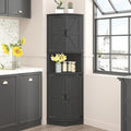 Vabches 64.8" Tall Farmhouse Corner Cabinet with 4 Doors and 5 Storage Shelves, Farmhouse Storage Cabinet with Barn Door Design, Home Space Saver for Living Room, Kitchen, Laundry Room,Black