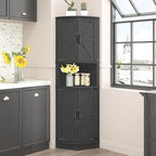 Vabches 64.8" Tall Farmhouse Corner Cabinet with 4 Doors and 5 Storage Shelves, Farmhouse Storage Cabinet with Barn Door Design, Home Space Saver for Living Room, Kitchen, Laundry Room,Black