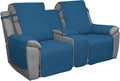 Easy-Going Loveseat Recliner Cover with Console, Reversible Couch Cover for Living Room, Split Sofa Cover for Each Seat with Elastic Straps for Kids, Dogs, Pets(2 Seater, Peacock Blue/Beige)