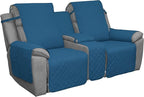 Easy-Going Loveseat Recliner Cover with Console, Reversible Couch Cover for Living Room, Split Sofa Cover for Each Seat with Elastic Straps for Kids, Dogs, Pets(2 Seater, Peacock Blue/Beige)