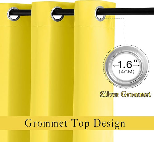 NICETOWN Bright Yellow Blackout Curtains 84 inch Long for Bedroom - Thermal Insulated Solid Grommet Light Blocking Window Curtains & Drapes for Living Room (2 Panels, 52 x 84 Inch, Bright Yellow)