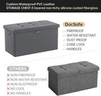 DocSafe Storage Ottoman Bench with Lock,Fireproof 30 Inches Folding Bench Foot Rest Stool Storage Chest Safe for Living Room,Bedroom,Home Office,Waterproof Leather Ottoman with Handles,Gray