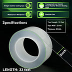 Transparent Window Weather Sealing Tape 2 Inch x 33 FT Weather Stripping Residue-Free Clear Window Insulation Tape for Doors Windows and Shower Glass Gaps