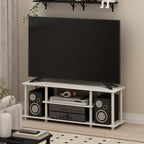 Furinno Turn-N-Tube TV Stand, 3-Tier Open Frame Rectangular Entertainment Center with Storage Shelf, TV Console for TV up to 50 Inch, Toolless Assembly, for Living Room, Bedroom, White
