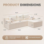 Modular Sectional Sofa Couches L-Shape Couch 3 Seat Modular Sofa Memory Foam Sectional Couches for Living Room, Cloud Couch with Oversized Chaise (White Stripe, 96" Right Facing Chaise)
