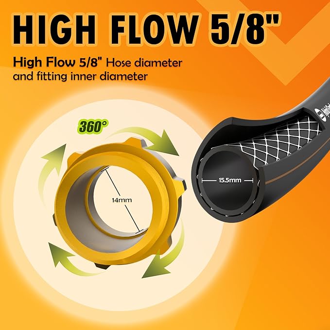 Garden Hose 5/8 in. × 21 ft. High Flow Flexible Hybrid Rubber Water Hose 5/8" I.D., No Memory Durable Lightweight Water Hose for Watering, Irrigation, Water Transfer Pump