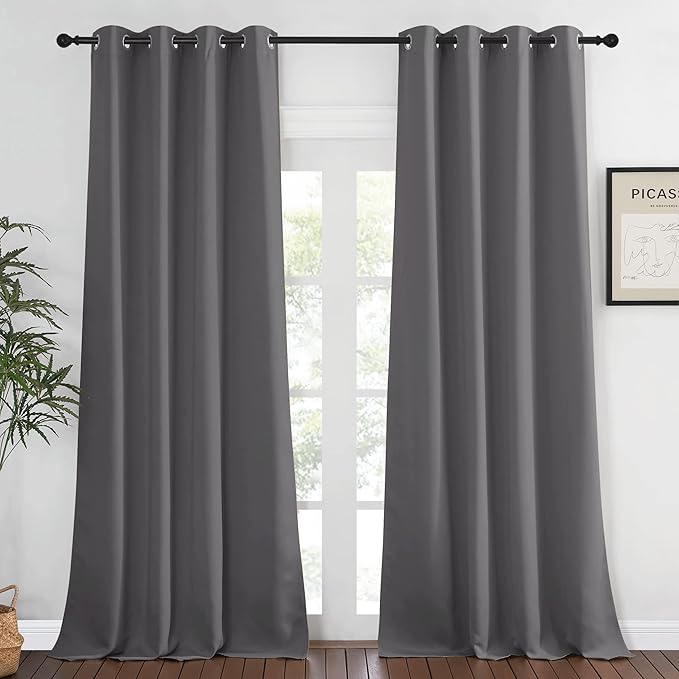 NICETOWN Bedroom Blackout Curtain Panel Extra Long - (W52 by L120 inches, Grey, 1 Panel) Grommet Energy Saving Thermal Insulated for Living Room/Flat