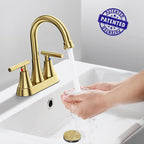Bathroom Faucets for Sink 3 Hole, Hurran 4 inch Brushed Gold Bathroom Sink Faucet with Pop-up Drain and Supply Hoses, Stainless Steel Lead-Free Centerset Faucet for Vanity RV, 2 Pack