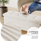 Storage Ottoman Bench with Bins, 43-in Storage Bench for Bedroom End of Bed, Folding Foot Rest Ottoman for Living Room Max 660lbs, Velvet Ottomans, Cream