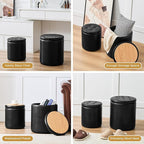 Round Ottoman with Storage Set of 2, 12.6" W x 14.17" H & 14.76" W x 17.32" H Faux Leather Storage Ottoman for Living Room Bedroom, Small Coffee Table Padded Ottoman, Black