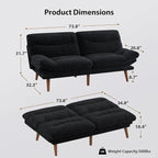Pipishell Futon Sofa Bed, 66 Inch Corduroy Futon Couch Convertible with Adjustable Backrest and Armrests, Recliner Sleeper Sofa for Small Spaces, Living Room, Office, Guest Room (Black, 66 Inch)