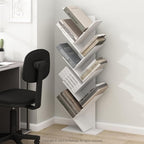 Furinno TREE Book Shelf, 9-Tier Bookshelf, Tree Bookcase with Angled Open Shelf, 8.4 x 15.7 x 50.9, for Room Decor, for Living Room, Bedroom, Home Office, White