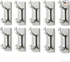 pickpiff Adhesive Wall Coat Hooks - Heavy Duty Stick-On Door Hanger, Metal Hook for Hanging Towel,Purse, Robe, Backpack, Jacket, Clothes - for Bathroom,Dorm, Closet, Kitchen - Brushed Silver, 10 Pack
