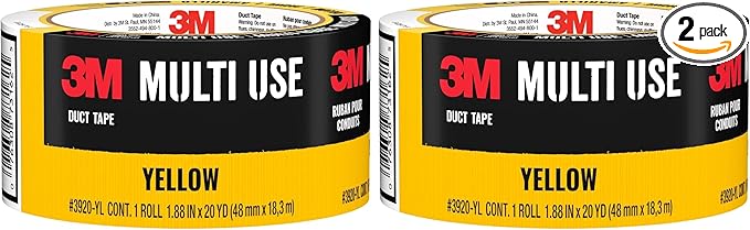 3M Multi-Use Colored Duct Tape, Yellow with Strong Adhesive and Water-Resistant Backing, Multi-Surface Duct Tape for Indoor and Outdoor Use, 1.88 Inches x 20 Yards, 1 Roll (3920-YL)(Pack of 2)